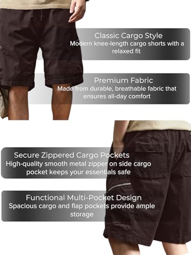 Image of Leriya Fashion Men's Cotton Cargo Shorts with Elastic Drawstring Waist | Multiple Utility Pockets & Zipper Side Pocket | Summer Shorts for Daily Outfits, Hiking, Trekking & Street Style