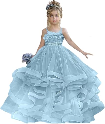 Flower Girl Dress Lace Appliques Pageant Dress Ruffles Tulle Flower Girl Dresses Sleeveless Ball Gown