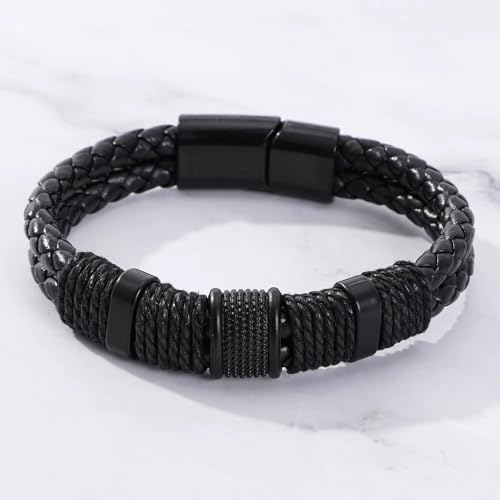 Image of Nakabh Titanium Steel Vegan Leather Micro Insert Bracelet for Men & Boys