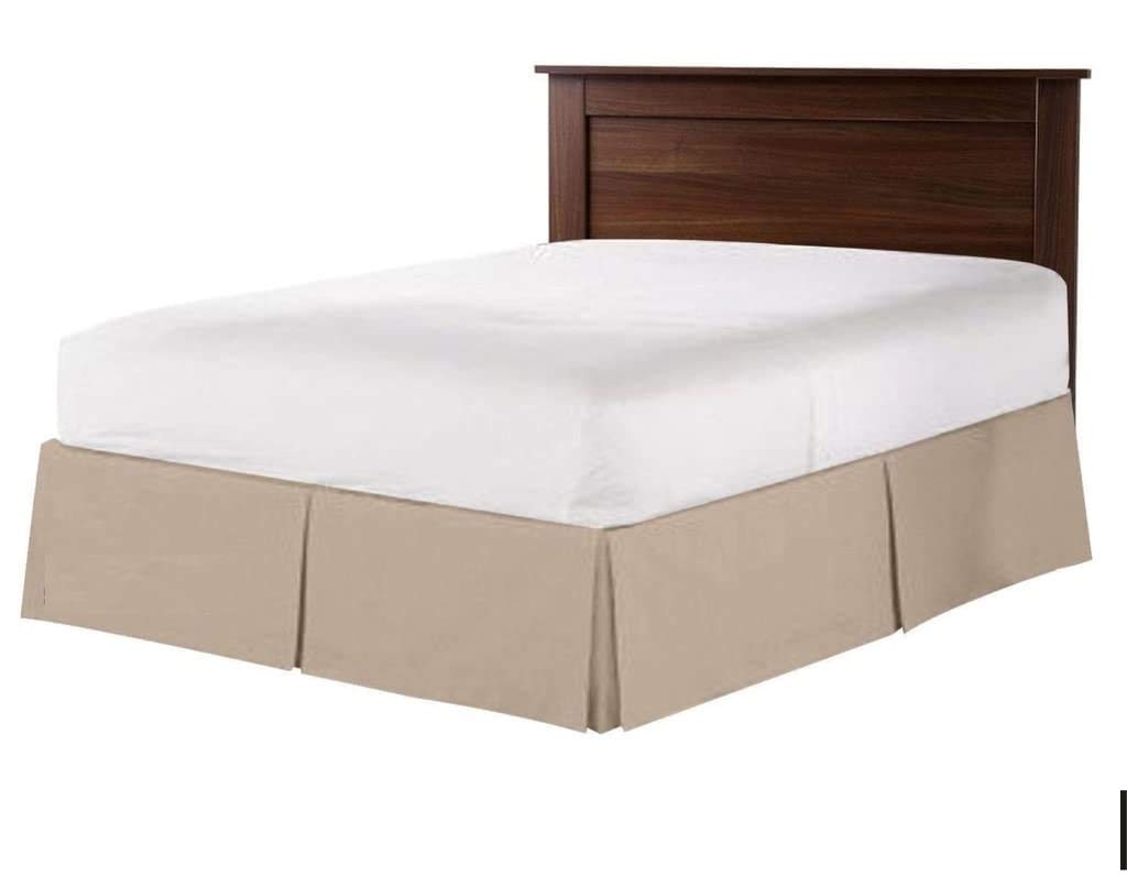 Pleated Dust Ruffle Bed Skirt, Shrink and Fade Resistant, 100% Cotton, Taupe - UK King Size With 38 Cm Tailored Drop