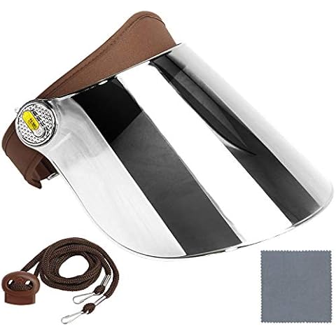 Sun Visor Hat Cap UV Protection - Premium Adjustable Solar Headband Face Shield, Brown/Mirror, One Size Cover