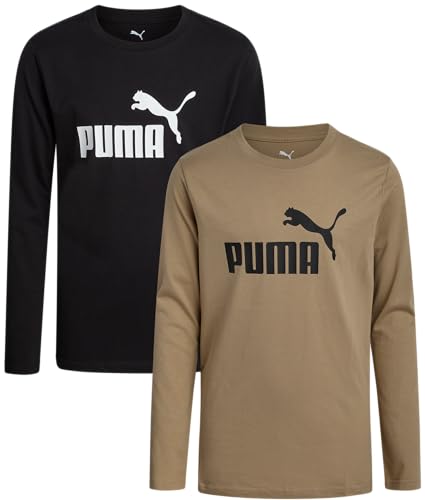 PUMA Boys Long Sleeve Shirts - 2 Pack Athletic Youth Crew Neck Performance Activewear Boys T Shirts for Kids (8-20)