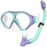 Gintenco Snorkeling Gear for Kids, Dry Top Kids Snorkel Set for Age 6-14, Anti-Fog Tempered Glass Swimming Goggles Anti Leak Diving Mask 180 Degree View for Youth Toddler Girls Boys