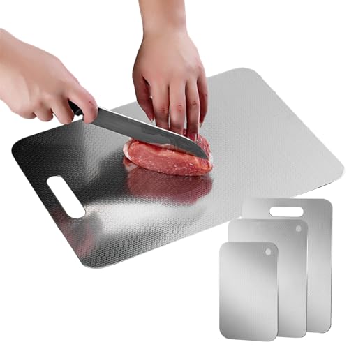 Tabla de cortar, estera de acero inoxidable, 13,39 x 9,06 pulgadas, herramienta de cocina antideslizante de doble cara, duradera, tablas de cortar para preparar la comida, queso, verduras y frutas