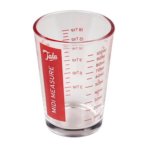 Tala Glass Midi Measuring Cup, 100ml, Measures in ml, Tbsp, TSP & Fl oz, Small Glass Measuring Jug for Liquids & Dry Goods, Easy-to-Read, Dishwasher Safe