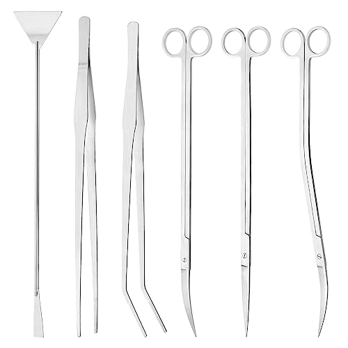 Moendergo 6 PCS Aquarium Werkzeugsatz Edelstahl Aquarium Tank Wasser Pflanze Pinzette Schere Aquarienpflanzen Pinzette Schere Spatel Reinigungswerkzeug Set