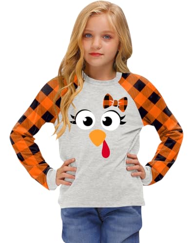 Image of BesserBay Girl's Christmas Buffalo Plaid Raglan Top Funny Holiday Graphic Shirt 4-14 Years