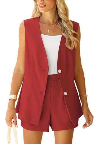 QUEZHU 2 Piece Sets for Women Summer Linen Sleeveless Blazer and Shorts Set 2025 Dressy Casual Outfits Matching Set2