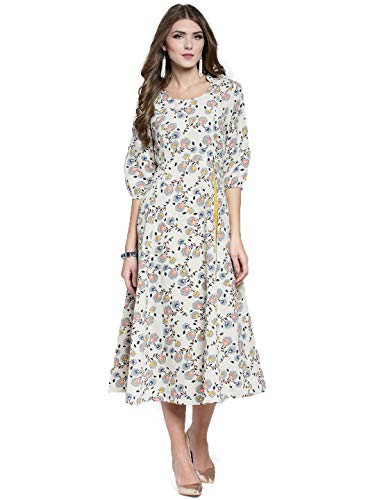 Image of Sera Women's Floral Black Polyester Anarkali Fusion Calf Length Kurta