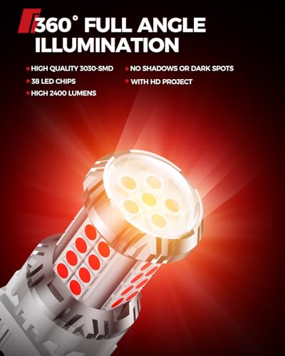 Image of Torchbeam Newly Upgraded 3157 Red LED Bulb, LED Brake Tail Light Bulbs, 600% Brighter 3056 3057 4057 4157 3457 Brake Stop High Mount Stop Tail Taillights with HD Lens for Cars, Non-polarity, 2 Pack