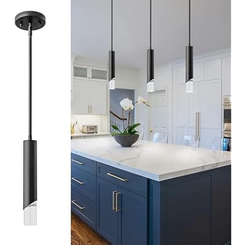 LIANGMH Modern Pendent Lights in Kitchen, Black Mini Pendant Light Bedroom Bedside Table Small Chandelier, Metal Rod Ceiling Pendant Lighting for Kitchen Island Bedroom Restaurant bar (1-Pack) Cover