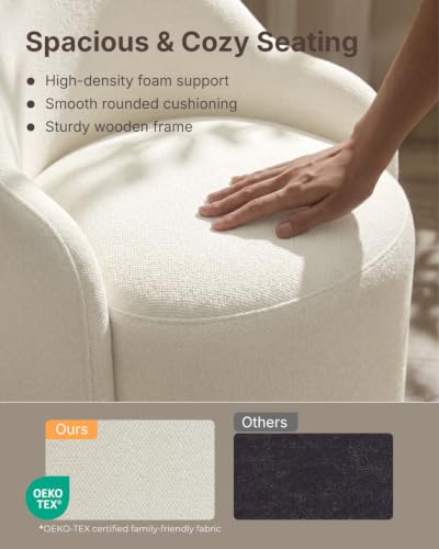 Image of KISLOT Upholstered Dining Chairs Set of 4 with Caster, Pre-Assembled, Ivory | Modern Dining Room Chairs with Wheels, Rolling Vanity Chair with Round Backrest for Kitchen, Bedroom, Dressing, Linen Fabric