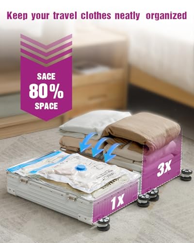 Vacuum Storage Bags for Travel, 24 Pack (6L+6M+6S+6XS) Vacuum Seal Bags with Wireless Rechargeable Electric Pump, Travel Essentials Space Saving Bag for Clothes, Luggage, Carry-on Suitcase, Backpack