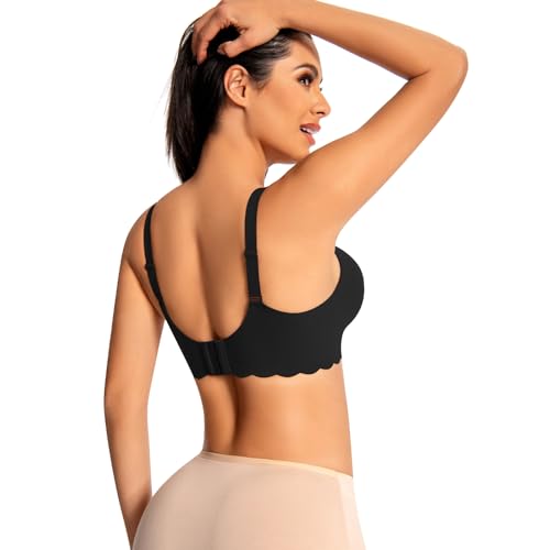 ANGOOL Seamless Bras for Women Wire Free Push Up V Neck Padded Bralette Soft Support Full Coverage Comfort Women Bra, Black, XL - Image 3