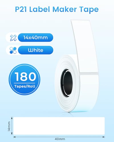 6 Rolls Compatible with Nelko P21 Label Maker Tape, White,14x40mm, Thermal Label Tape Replace for Nelko P21,NADAIIN N12,ORGBRO X1,ORGSTA S001, POLONO P31S Label Maker 180 Labels/Ro image 1