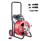VEVOR Drain Cleaner Machine 100 FT x 3/4 Inch, Auto Feed Sewer Snake Auger on Wheels, Portable Drain Cleaning Machine with 4 Cutters & Air-activated Foot Switch for 4' to 8' Pipes