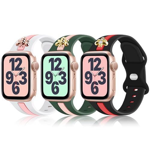Image of 3 Pack Designer Sport Bands Compatible With Apple Watch Band 38mm 40mm 41mm 42mm 44mm 45mm 46mm 49mm Women Girls,Soft Silicone Sport Strap for iWatch Series 10 9 8 7 6 Ultra SE 5 4 3 2 1