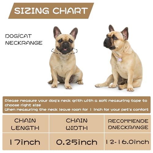 Image of HOWWFALY Dog Collar and Cat Chain Necklace Stainless Steel Adjustable 18K Gold Heart-Shaped Necklace for Small Pets Cats Kitten Puppy (Gold, 17.7 inch)
