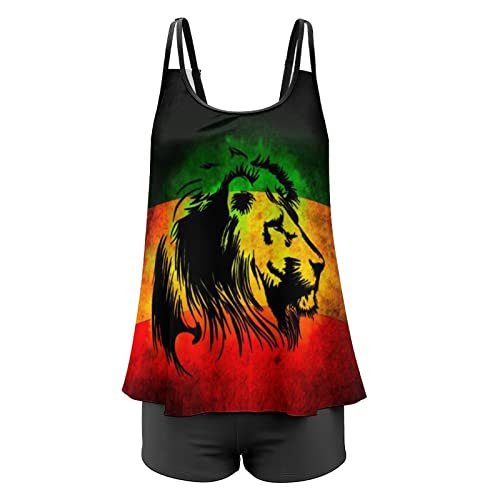 Jamaican Lion Flag Two Piece Plus Size Tankini Suit for Women Swimdress Bathing Suits with Shorts2