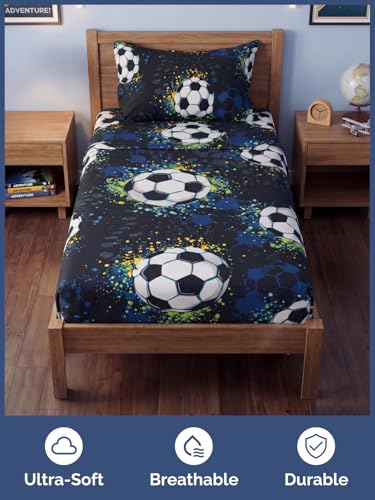 Image of Kids Twin Midnight Soccer Bed Sheets - 3 Piece Midnight Soccer Sheet Set | Midnight Soccer Themed Bedding, Ultra-Soft, Cute & Cozy, Breathable & Machine Washable, Bed Set for Boys, Girls & Teens, Cozy