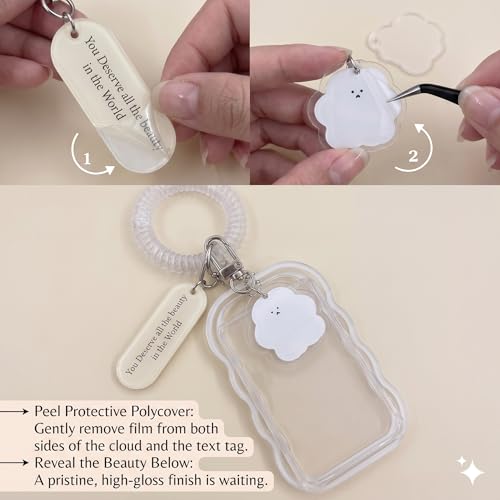 Image of Street27 Cloud Shape Photo Card Holder with Keychain Pendant | Transparent ID Badge Case with Wrist Strap | Silicone Protective Card Cover for Office, School & Travel (Grey)