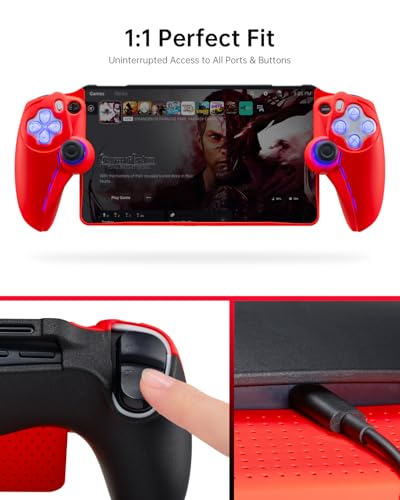 Image of UYIYE PlayStation Portal Case, Rubber Skin Cover for PS Portal Remote Player, Thin Fit Designed Protective Case with Comfortable Grip, Shockproof Scratch Resistant & Heat Dissipation Design-Red&Balck