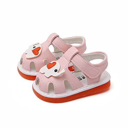 Image of WILLFUN Baby Boy Girl Summer Infant Squeaky Sandals Premium Rubber Sole Closed-Toe Non-Slip Shoes Toddler First Walkers