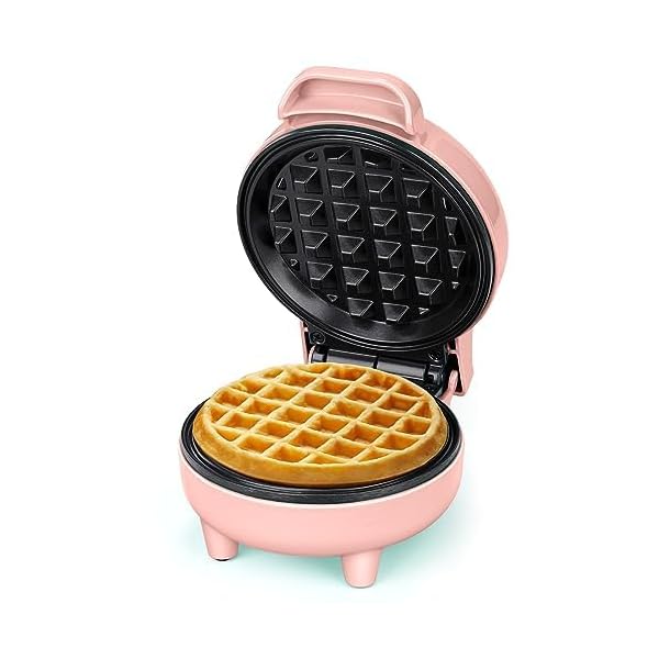 SNAILAR Mini Waffeleisen Belgische Waffel Maschine Kleines Waffeleisen Klassische, für Kindergeburtstage, Familienfeiern, Ostern oder Weihnachten, Niedlich kompaktes Design, 550 Watt, Rosa