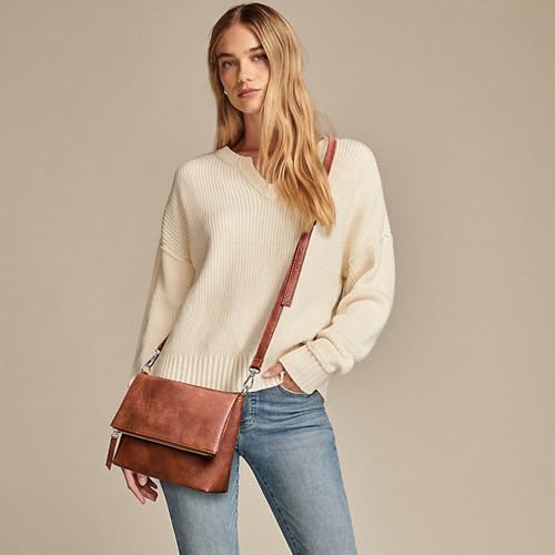 KALIDI Vintage Vegan Leather Crossbody Bag PU Shoulder Bag Handbag Multiple Pockets Adjustable Removable Strap Women2