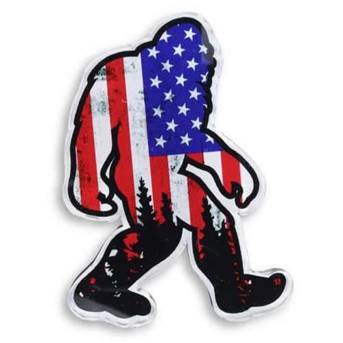 Imán de nevera acrílico Bigfoot con bandera americana