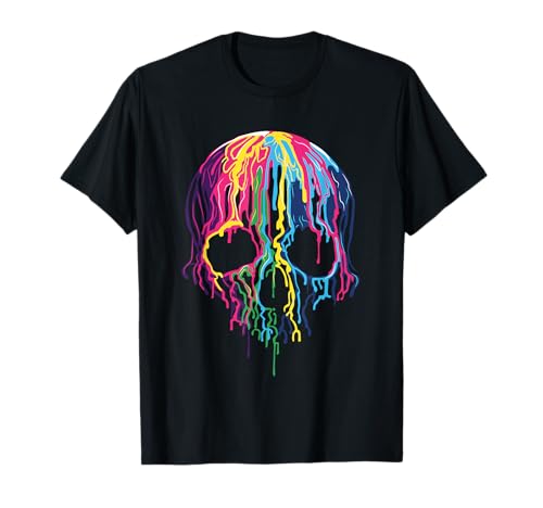 Colorful Melting Skull Art Graphic Halloween T-Shirt