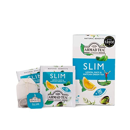 Ahmad Tea Green Tea, Lemon, Mate, & Matcha 'Slim' Natural Benefits Teabags, 20 Ct (Pack Of 6) - Caffeinated & Sugar-Free #TOP5