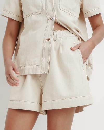 Image of Kedera Summer Denim Set for Women 2 piece Casual Short Sleeve Boxy Shirt Tops and Shorts Pants Lounge Sets Outfits