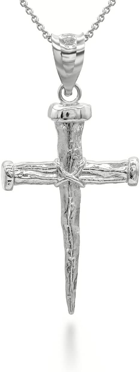 Claddagh Gold .925 Sterling Silver Nail Cross Christian Faith Pendant Necklace with Rolo Chain and Pendant only