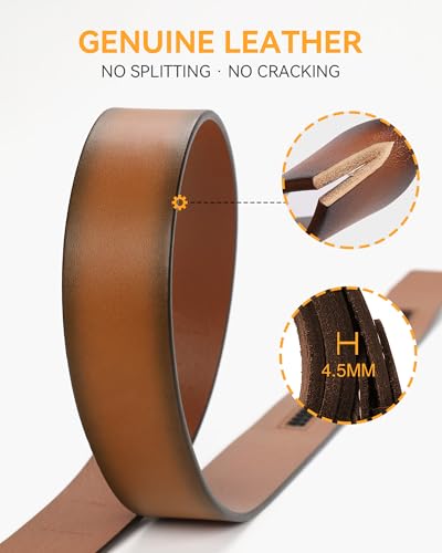 Image of Chaoren Leather Ratchet Belt 2 Pack Dress with Click Sliding Buckle 1 3 /8 inch in Gift Set Box - Adjustable Trim to Fit