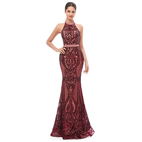 Leyidress Sexy Halter Sequins Mermaid Prom Dress Formal Evening Dresses Burgundy Bridal Bridesmaid Dress US4 Cover