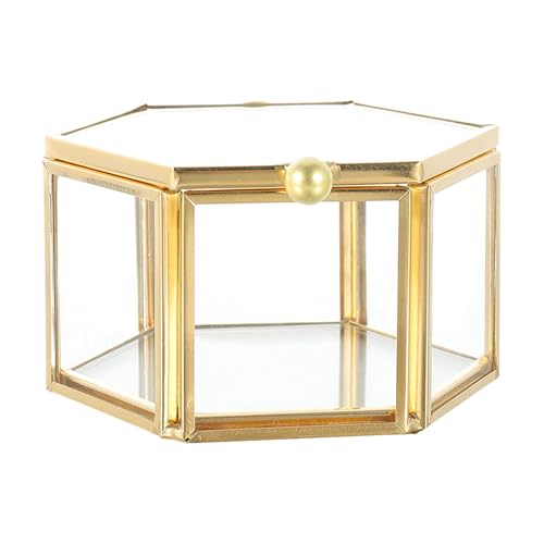 NUOBESTY 軽奢六角形合金フレーム透明ジュエリーボックス 小型収納ケース 宝類整理用 ブレスレット ネックレス 指輪 ピアス対応 化粧台向け