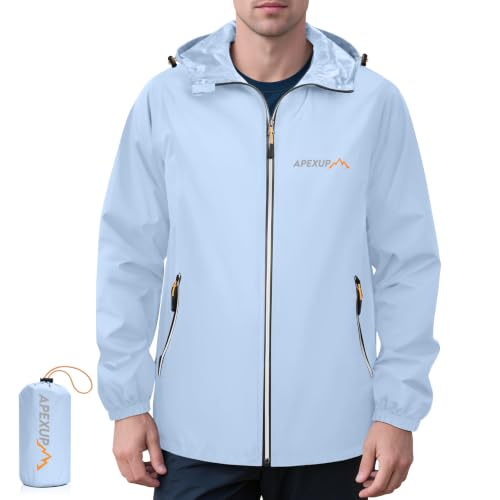 Image of APEXUP Packable Rain Jacket Men Waterproof Lightweight Raincoat with Hood