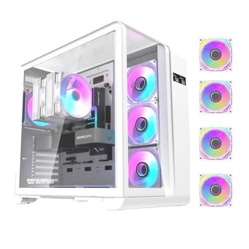 Aigo Darkflash L280 ATX/M-ATX/ITX - Carcasa de cristal triple curva para PC con 4 ventiladores ARGB de 120 mm y pantalla LCD que muestra la temperatura de CPU y GPU, soporta radiadores de 360 mm,