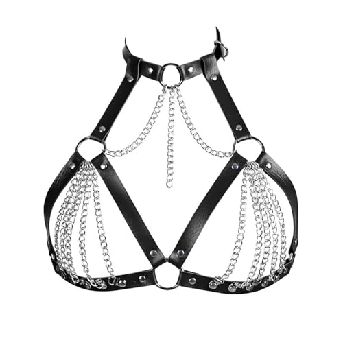 QingWing Harnais Cuir pour Femme Punk Chaine de Corps, Réglable Harnais Cuir pour Femme Punk Chaine de Corps Gothique Sexy pour Tenue Rave, Choker Sexe, Lingerie...