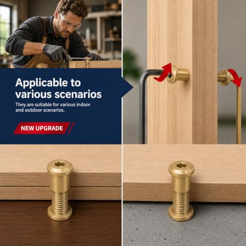 Image of By VP INDUSTRIES (Combo -20 Pcs) M8x90 mm Allen JCB Head Screw with Sleeve Nut & Allen Key | Brass Gold Male-Female Connector for Wood Work, Electrical Fittings, DIY Projects & Industrial Use