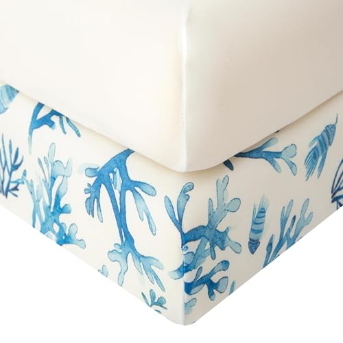 Image of SDIII 2 Pack Ocean Crib Sheets for Boys Girls 52×28 Stretchy Microfiber Jersey Knit Coral Fitted Crib Sheet for Standard Crib and Toddler Mattress