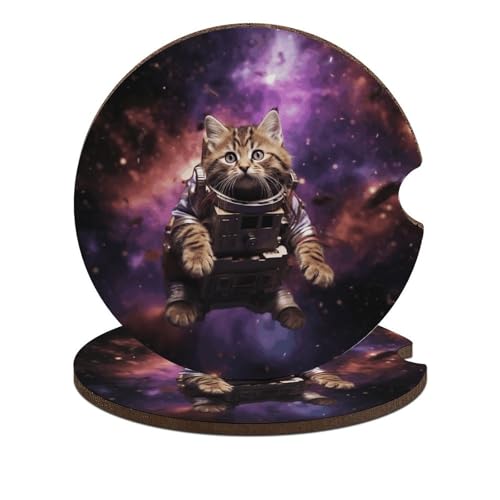 Posavasos para auto con gato en espacio, 2 unidades miniatura 1