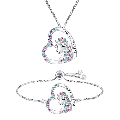 M&Ostyle You are magical Jewelry Set for Girls Necklace and Bracelet Crystal Heart Pendant Necklaces Gifts For Girls Daughter Granddaughter Niece Birthday Christmas over 3 years
