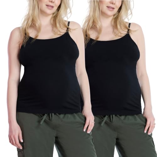 Image of Motherhood Maternity Women's Clip Down Nursing Tank Top Cami with Adjustable Straps for Breastfeeding-2 Pack
