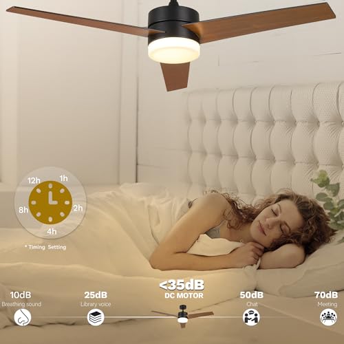 DWVO 52" Ceiling Fan with Lights and Remote, 3 Blade with Light Tri-Color Temperature, Modern Ceiling Fan with Reversible 6 Speed,Quiet DC Motor for Bedroom, Living Room