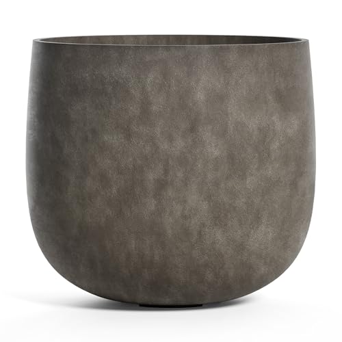 Mondo Large Planter – River Stone Finish – Fiberglass Indoor/Outdoor and Weather-Resistant Round Planter (19.7″ D x 19.1″ H Exterior, 18.5″ D x 18.5″ H Interior)