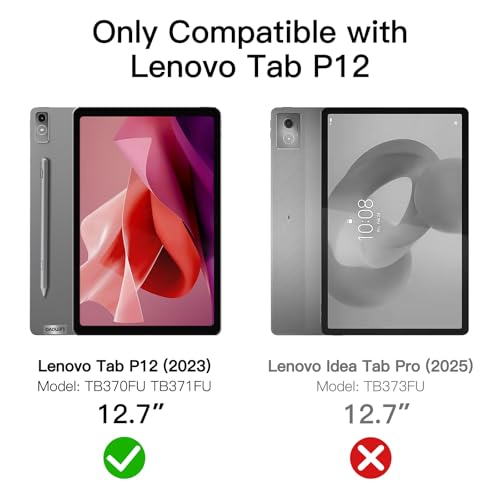 JETech Case for Lenovo Tab P12 12.7-Inch (2023 Model, TB370FU / TB371FU) with Stylus Holder, Clear Hard PC Back, Protective Tri-Fold Stand Slim Tablet Cover, Auto Wake/Sleep (Dark Gray)