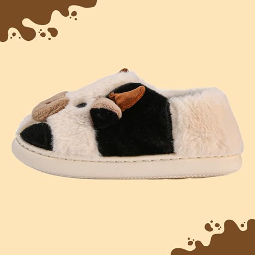 Cow Slippers for Women Men, Fluffy Cute Memory Foam Lightweight House Shoes Cozy Cartoon Slippers with Polar Fleece Lining Funny Furry Kawaii Bedroom Indoor and Outdoor3