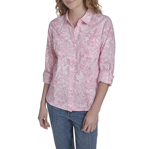 Image of Nautica Women's Button Front Long Sleeve Roll Tab Shirt